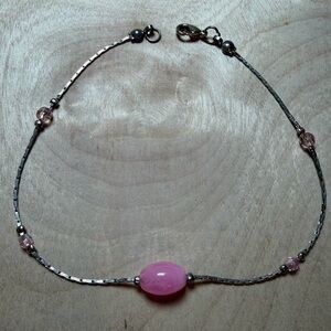 Chic Pink and Silver Beaded Anklet‎